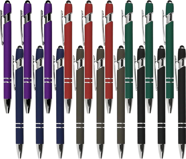 Ballpoint Pen with Stylus Tip, Soft Touch Click Metal Pen, 1.0mm Medium Point, Black Ink, 18 Count (6 Colors)