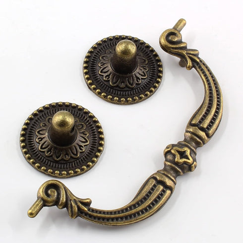 Vintage Drop Bail Drawer Pull Handles, 4Pcs 3.75 Inch Hole Center, Antique Bronze Cabinet Pulls with Screws for
