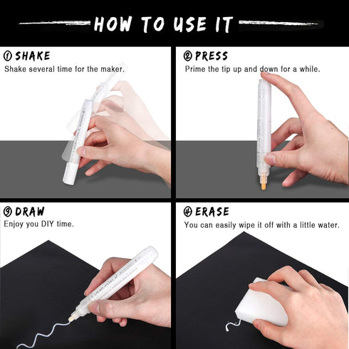 Liquid Chalk Markers for Chalkboards, 6 White Dry Erase Marker Pens for Signs, Windows, and Glass