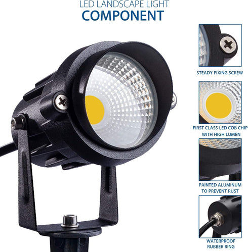 12W 3- 3000K (2 Packs) SUNVIE Outdoor Landscape LED Lighting Waterproof Garden Lights COB Led Spotlights with Spiked