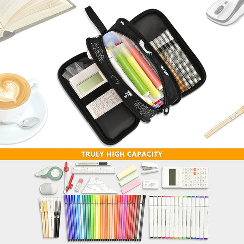 XUWU Skull Cat Moon Goth Large Capacity Pencil Case, 3 Compartments Big Storage Makeup Pouch, Desk Organizer for School
