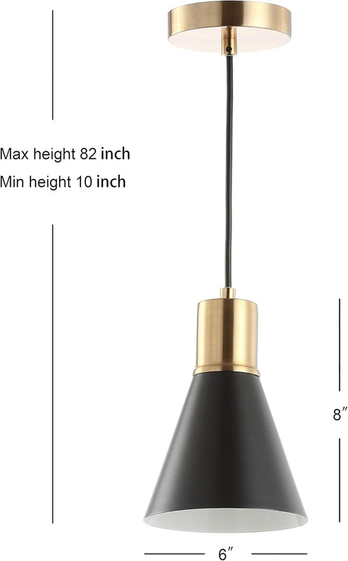 6" 1-Light Bulb JYL6131A JONATHAN Y Black/Brass Gold Apollo Mid-Century Modern Iron LED Pendant, Black Metal Shade