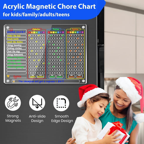 PigPotParty Magnetic Chore Chart for 3 Kids, 16"x 12" Acrylic Chore Board for Teens Adults Family, Reward Chart
