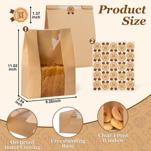 100 Packaging Storage(12.79"x8.26"x3.54") FUNFERY Pcs Sourdough Bread Bags for Home Made Bread Sourdough,Large Paper