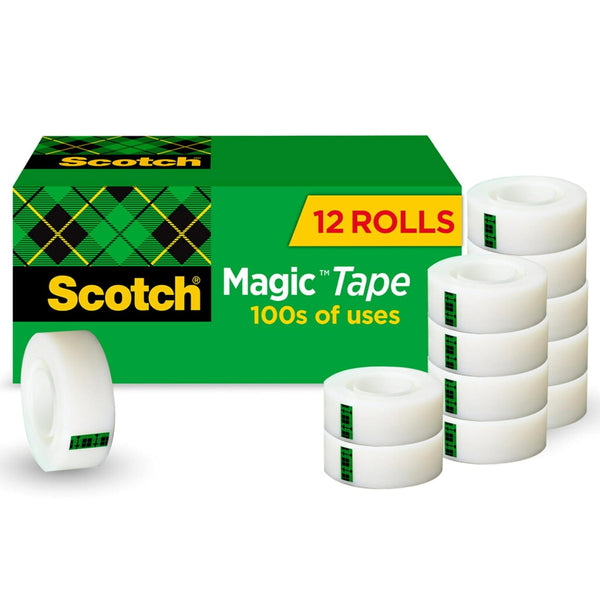 Scotch Magic Tape - Invisible Office Supplies for Home and Back to School, 12 Rolls