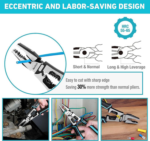 DURATECH 6-in-1 Linesman Pliers, 8.5" Multipurpose Combination Pliers with Wire Stripper and Cutter Function