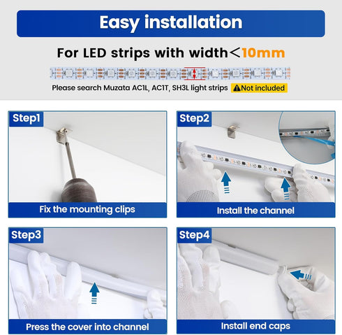 10Pack 3.3FT/1M V1SW 1M Muzata V Shape LED Channel Silver Aluminum LED Strip Diffuser Channel with Milky White Cover
