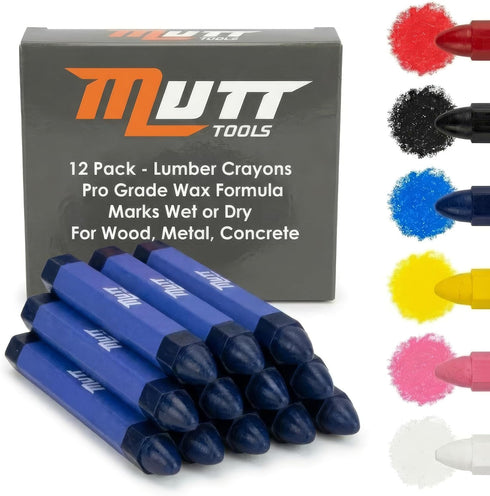 Mutt Tools Blue Marking Crayons 12 Pack for Lumber and Construction -