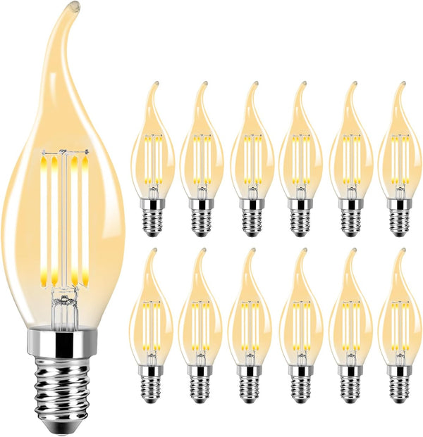 Rnyloas CA11 Chandelier Dimmable Light Bulbs 2700k Warm White 4W 120V, 12 Pack