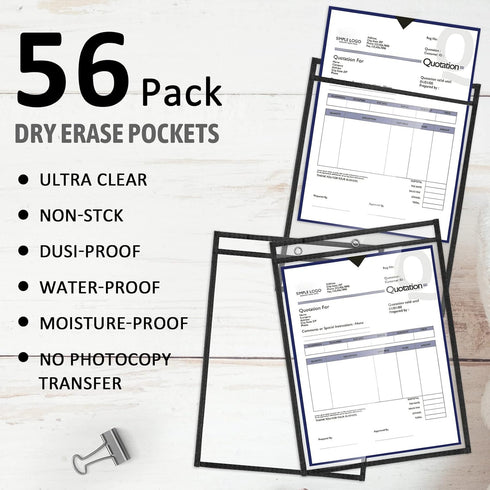 56 Pack 10 13.8 Inch Job Ticket Holders Reusable Dry Erase Pockets Plastic x Shop Ticket Holders Sheet Protectors Job