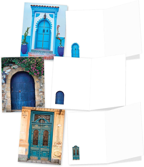 The Best Card Company - 20 Blank Note Cards Bulk Box 4 x 5.12 Inch + Envelopes, Architectural Doorways Collection (10