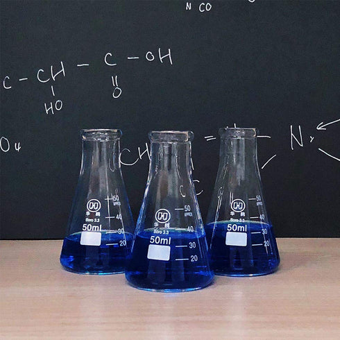 HUAOU 50ml Glass Erlenmeyer Flask Set, Narrow Mouth Graduated, 3.3 Borosilicate Glass, Pack of 6