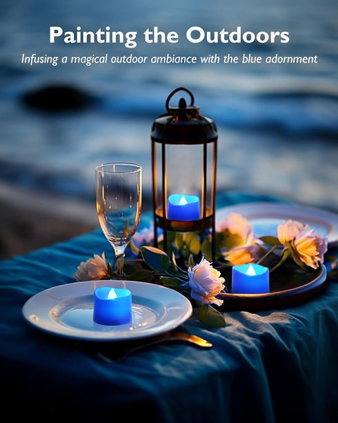 200+Hour 24-Pack Homemory Blue Tea Lights Candles Battery Operated, Flameless Flickering Fake Electric LED Colored