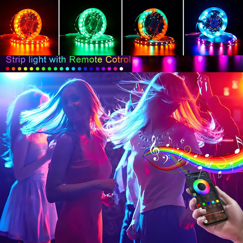 Dervacle 26ft, Battery Operated LED Strip Lights Color Changing RGB APP & Remote Control, Music Sync, USB Powered