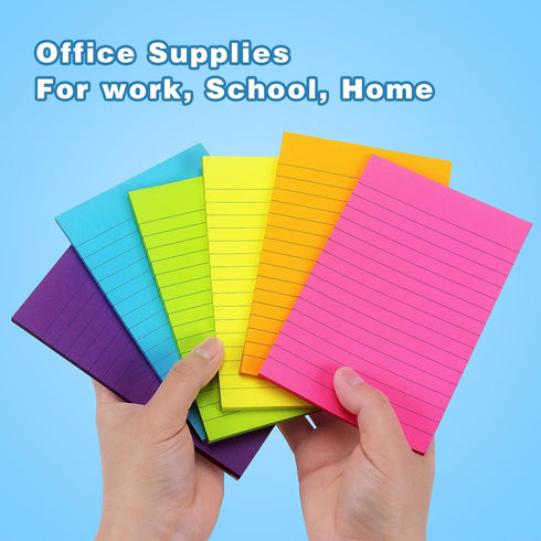 Early Buy Lined Sticky Notes, 4x6 Self-Stick Notes, 6 Bright Colors, 6 Pads, 45 Sheets/Pad