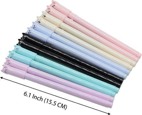 Yansanido Fluent Writing Pen, 24 Pcs 0.5 mm Black Ink Cat Shape Rolling Ball Cute Gel Ink Pen for School Supplies