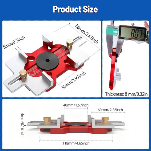 050mm 90mm Wood Router Slotting Locator with Adjustable Width, Aluminum Alloy Grooving Guide for Bevel and Edge Cutting