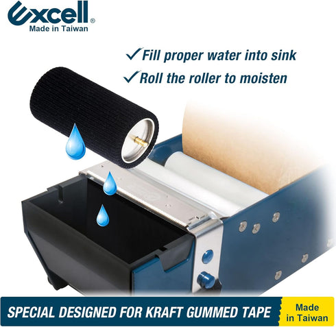 Excell Water Activated Gummed Kraft Paper Tape Dispenser for Shipping Boxes
