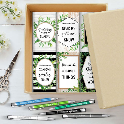 Geyee 24 Pcs Mini Motivational Pens, Inspirational Notepads, Bulk Appreciation Gifts, Funny Ballpoint Pen Set for