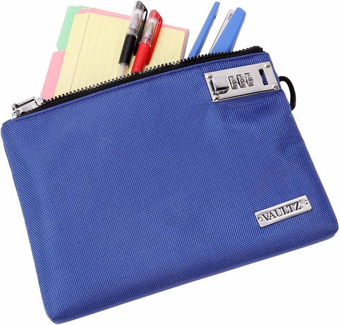 Vaultz Money Bag with Lock - 7 x 10 Inch Locking Pouch for Cash, Bank Deposits, Wallet, Phone, Credit Cards - BLUE