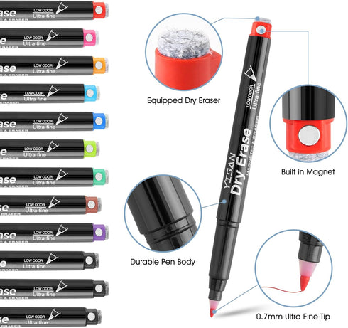 Tip,0.7mm Odor,12 Count,70566 YISAN Dry Erase Markers Ultra Fine Extra Fine Point, Magnetic Whiteboard Markers