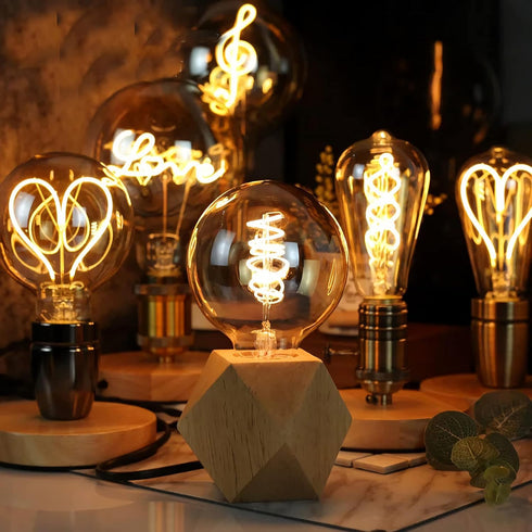 E26 60W Bulb) OuXean Small Wood Table Lamp, Bedside Lamp with Diamond Wooden Base Industrial Night Light Boho Deco