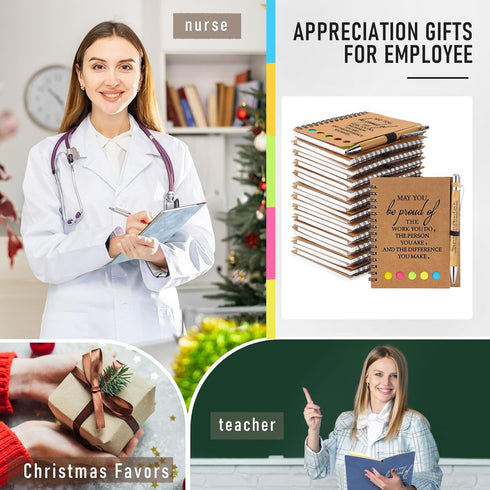 Chuangdi 20 Sets Employee Appreciation Gifts - Inspirational Spiral Notebook with Bamboo Pen