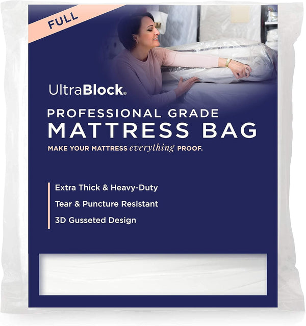 Ultrablock Mattress Bags for Moving or Storage, Extra Thick Full Size 6 Mil Reusable Plastic Cover, Tear Resistant