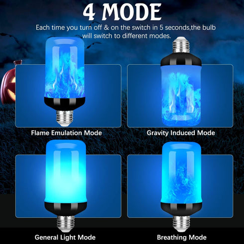 Y- STOP LED Flame Light Bulb, Upgraded 4 Modes Fire Light Bulbs with Upside Down Effect, E26 Base Flickering Light Bulbs for Halloween Decorations, Christmas, Outdoor, Indoor, Home Decor (Blue-4 Pack) by Y- STOP