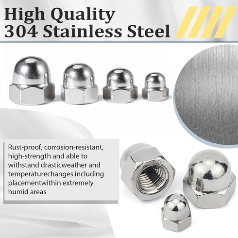 Vifmy 304 Kit(100PCS), 6#32 8#32 10#24 10#32 1/4"-20 5/16"-18 3/8"-16 Sets, Stainless Steel Acorn Nuts Assortment SAE
