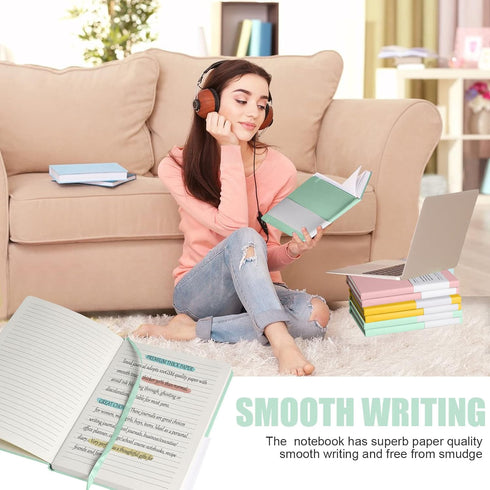 Lined Journal Notebook, Medium 5.7" x 8", 160 Pages, Eggshell Green, Hardcover, 100 gsm Thick Paper
