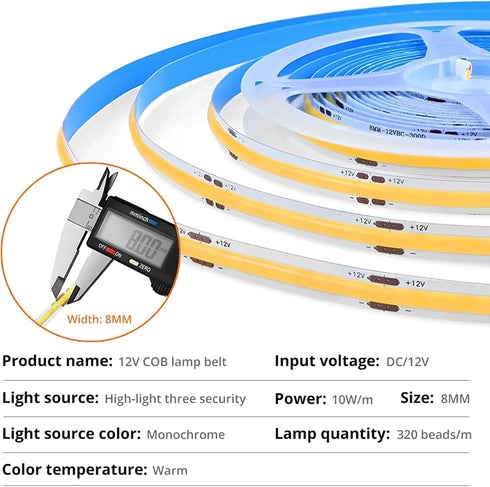 320COB 5m Warm White LED Strip Light Bright Home Decoration Light for Wardrobe Lights Display Cabinet Lights Dressing