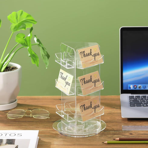 Spiareal Spinning Clear Business Card Holder, 3 Tier Rotating Display Stand for Appointment Cards, Acrylic Stand for