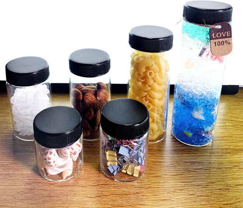 Glass Sample Vials, Wide Mouth Boro 3.3 Glass Bottle with Black Cap for Laboratory, DIY Craft, 47mm 200ml (4pcs)
