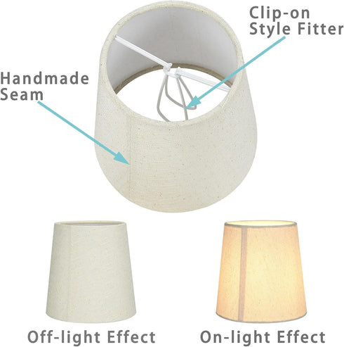 Lamp,Set 2,Small Barrel,5.2"4"H5.2",Linen, BULB,Beige LAMPWELL VALO Clip-on Small Fabric Lamp Shades for Table