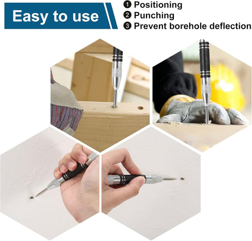 2Pcs Heavy Duty Automatic Center Punch, 5'' Premium Steel Spring Loaded Adjustable Marker Tool for Metal, Plastics