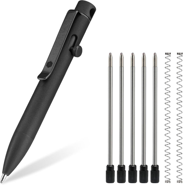 KeyUnity KP04BK Bolt Action Pen, Titanium Alloy EDC Pocket Pen, Retractable Metal Ballpoint for Everyday Carry
