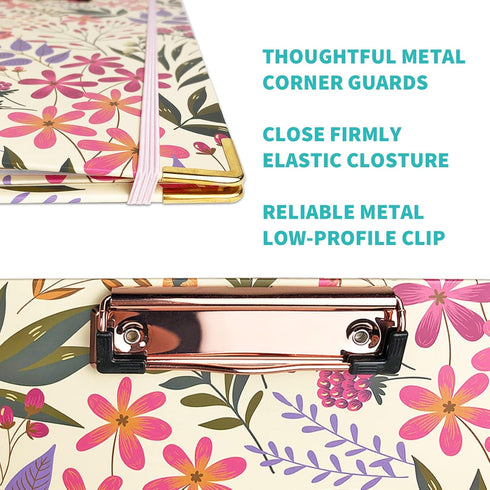 Binditek 3 Ring Binder, 1 Inch Round Ring with 5-Tab Dividers, 2 Interior Pockets, Floral Design, 175 Sheet Capacity