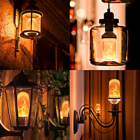 Yewclls Bulbs, 4 Bulbs E26 Bulbs (4-Pack) LED Flame Light Modes Flickering Halloween Light Base Fire Light with Gravity