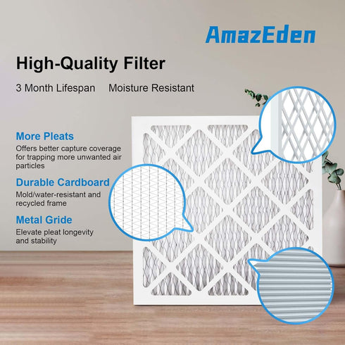 10x10x1 Air Filter MERV 8, 4 PACK AmazEden MPR 600 Pleated HVAC AC Furnace Dust Defense Filters