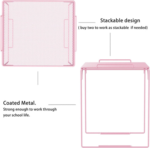 Locker Shelf with Locker Mirror Magnetic & 2 Magnetic Pen Cups, Organizer for Work, Mesh Metal Locker Accessories Kit