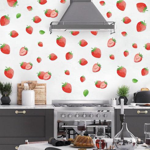 AOWDIAO 80 Pcs Strawberry Wall Decals Peel and Stick for Bedroom, Kitchen, Bathroom & Nursery Cute Strawberry Decor