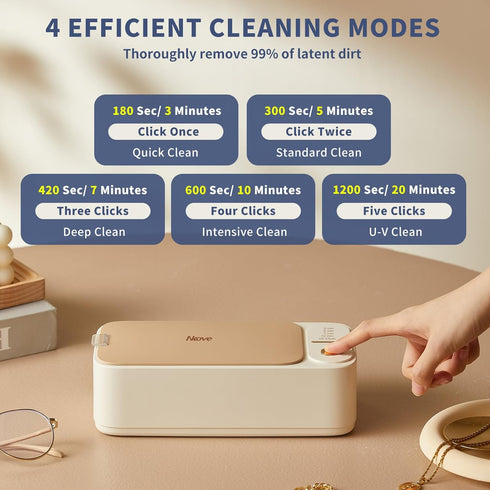 4 47KHz Nkove Ultrasonic Jewelry Cleaner with Retainer-Safe Tray, Timer Modes, Ultrasonic Cleaner Machine for Jewelry