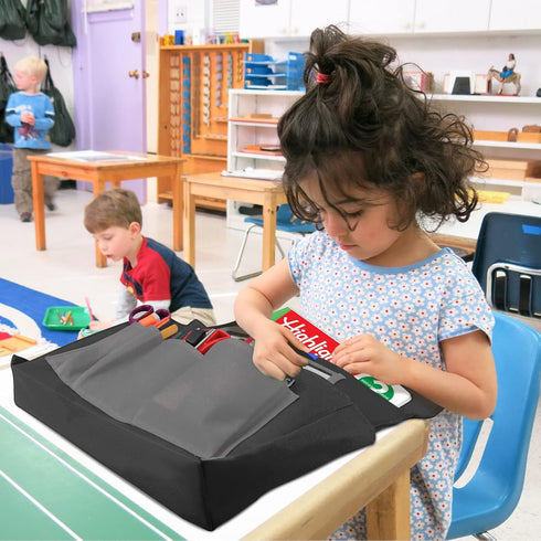 Black Chair Back Pocket Organizer, School Seat Storage Pocket with Label Slot and Multiple Pockets for Classroom