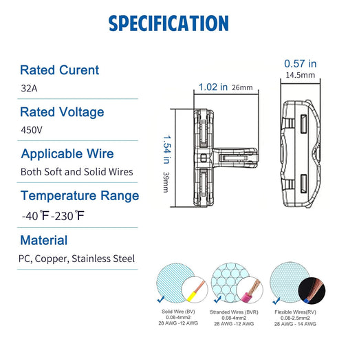 Brightfour T Tap Connectors for AWG 28-12, 40 Pack Lever Wire Connectors, Push-in 3 Way T Connectors with 10 Mount Bases