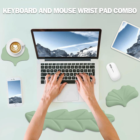 Set, Keyboard Wrist Rest Pad Leaf Shape PU Leather Memory Foam Wrist Cushion Support,Mouse Wrist Rest Pad,Non-Slip