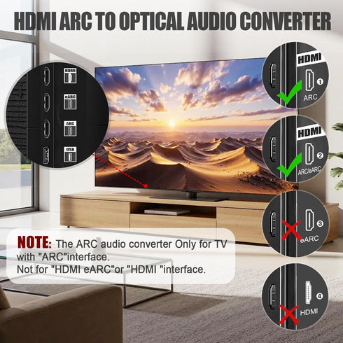 192KHz PCM/LPCM/Dolby 5.1/DTS 5.1[No HDMI ARC to Optical Audio Adapter, HDMI ARC Cable for Soundbar to TV, Plug & Play