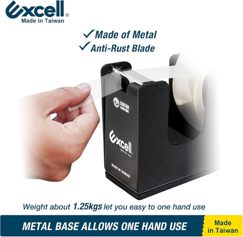 Excell Dualcore Desktop Tape Dispenser - 1"+3" Core with Sturdy Metal Base for Home, Office, Shop
