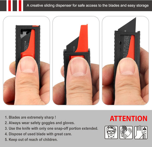 HAUTMEC 20-Pack Utility Knife Blades with Safety Dispenser, Standard Replacement Blades for Heavy Duty Utility Knives,