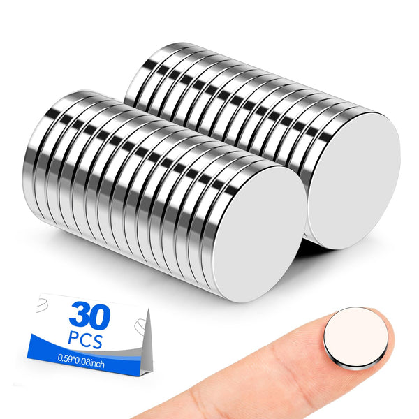 Small Magnets, 30 Pack Refrigerator Magnets, 15x2mm Rare Earth Neodymium Magnets for Crafts, Whiteboard, Kitchen Cabinet